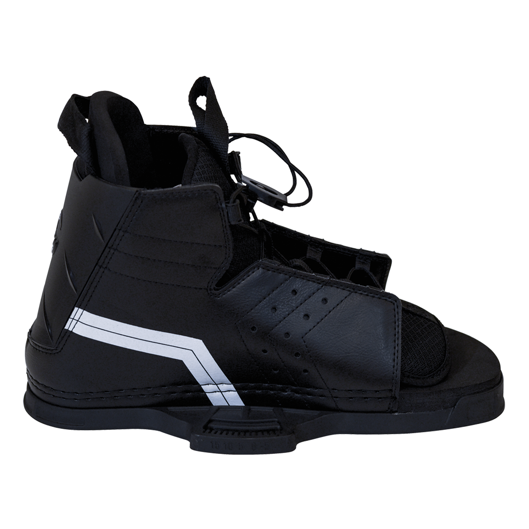 Inside view of the Hale wakeboard binding featuring supportive ankle padding and a durable baseplate.