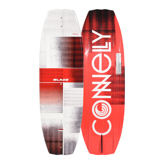 Front and back views of the Blaze wakeboard with block pattern and bold logo design.