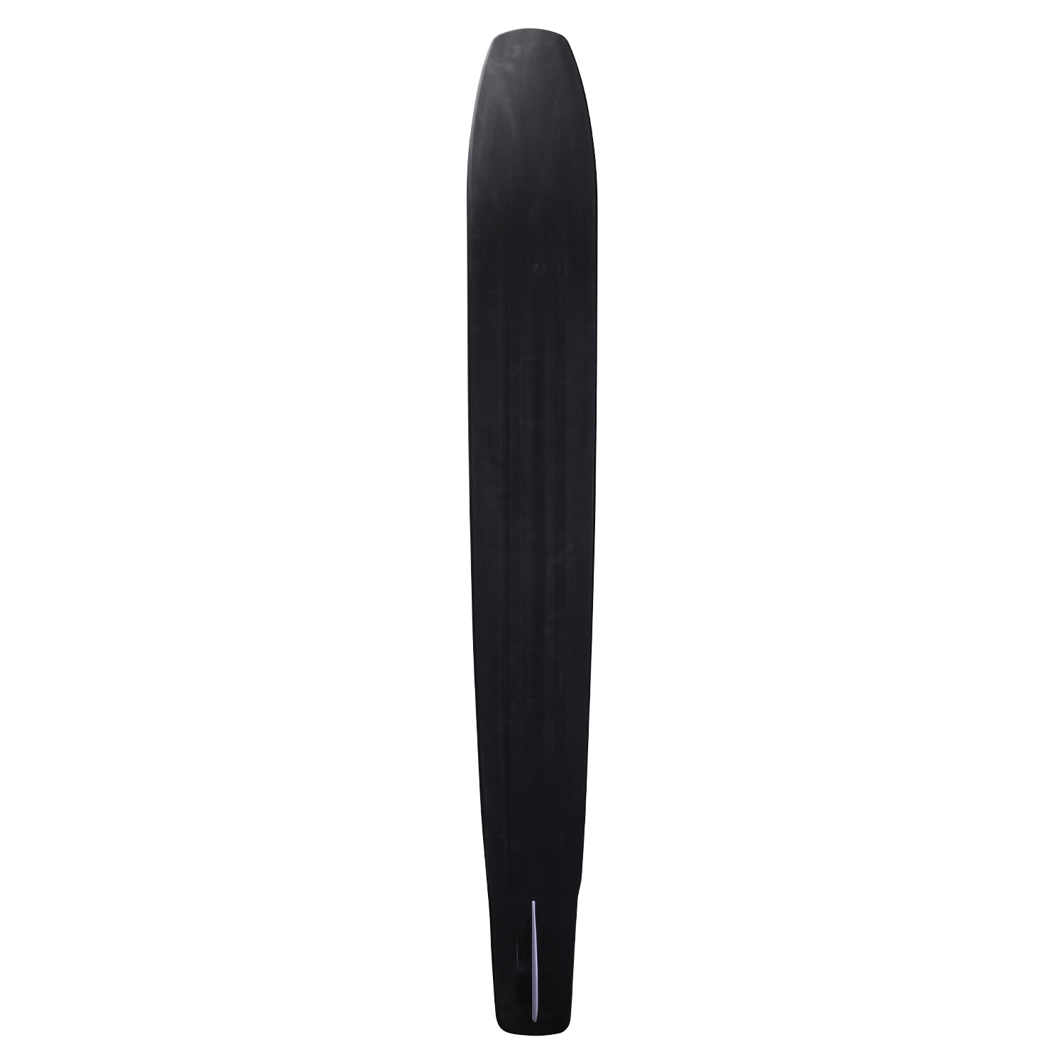 Bottom of the Connelly Big Easy water ski, featuring a smooth black finish with a fin slot.